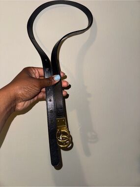 Gucci Black Leather Belt with Gold Double G Buckle